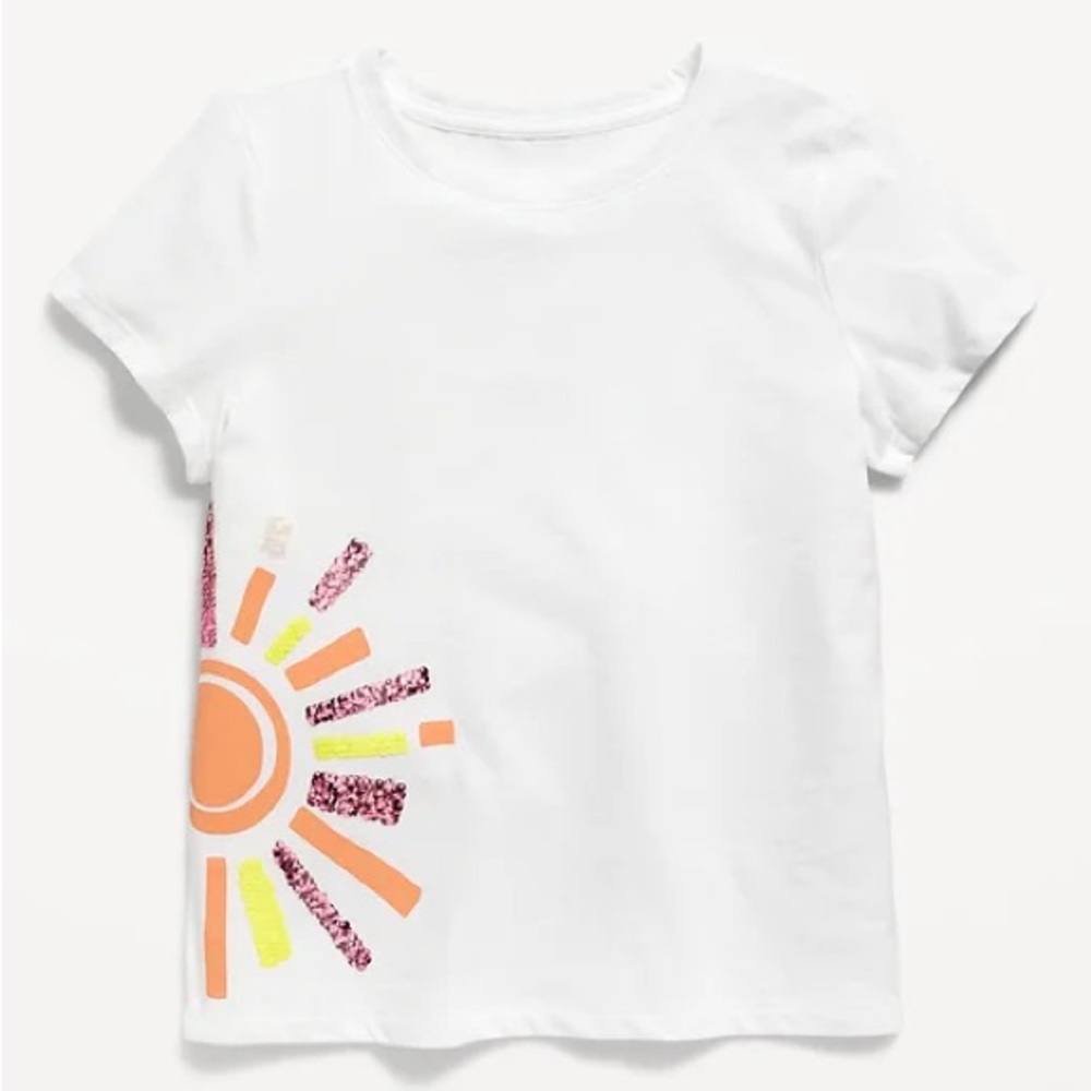 ☀️Old Navy Girls Flip Sequin Sun T-Shirt XL 14/16 White Colorful Graphic Tee☀️